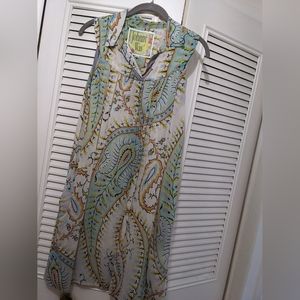 Johnny Was small rayon  a-line dress multicolor sleeveless pockets